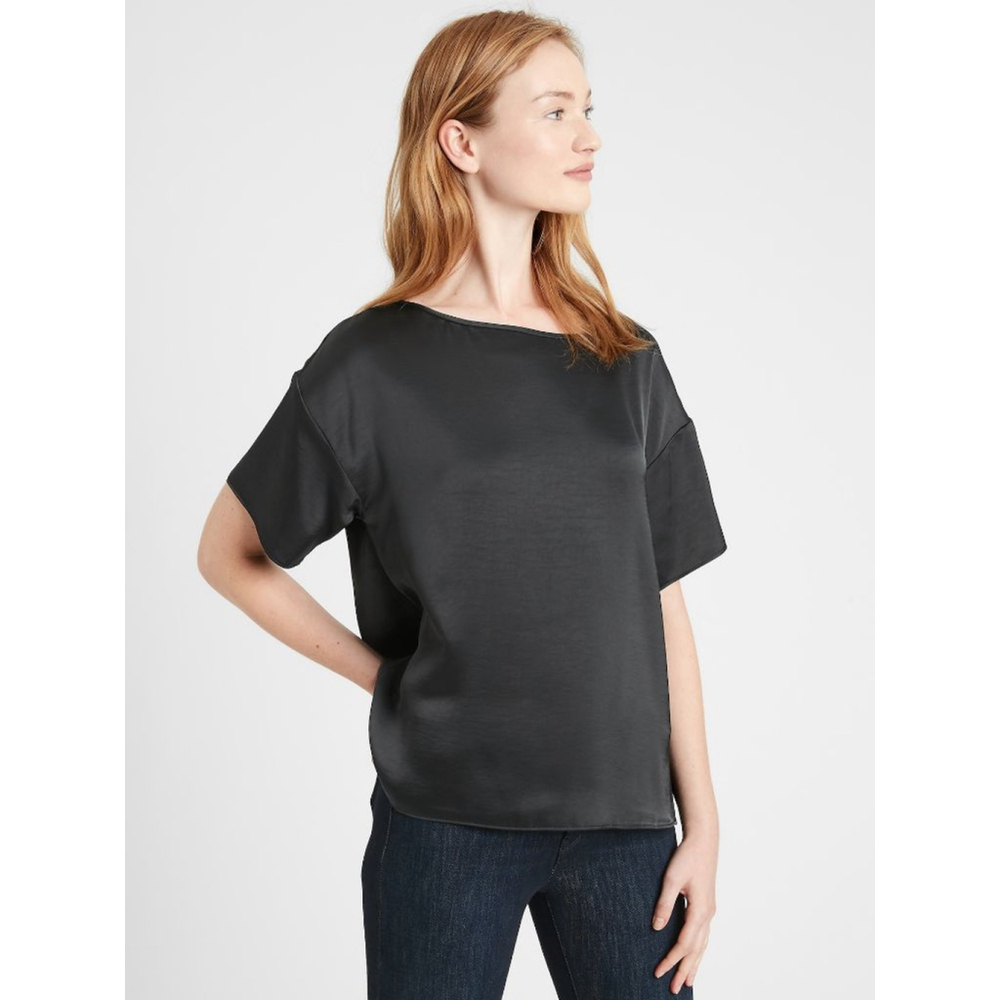 Banana Republic Relaxed Washed Satin Top Black Size Large RT$99